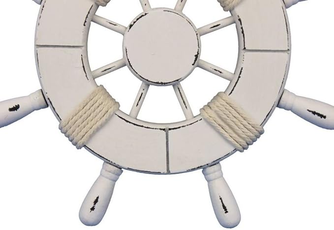 Hampton Nautical Wheel-9-102 Rustic Decorative Ship Wheel, 9", White