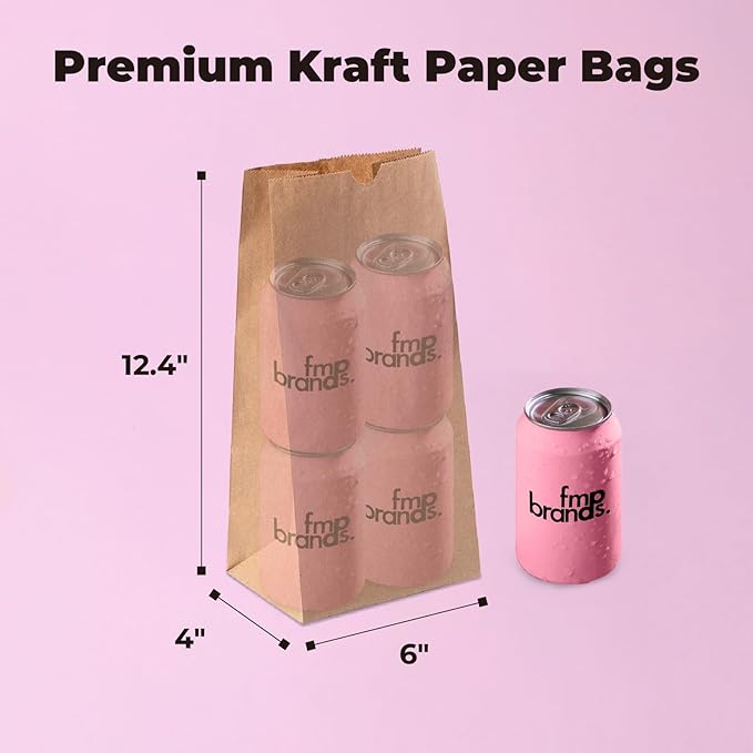 FMP Brands 200 Pack 8 lb Brown Paper Lunch Bags, 12.4 x 6 x 4" Premium Kraft Paper Bags Bulk for Small Business, Recyclable Snack Sacks, Durable Grocery Bag for Food Storage, Packing
