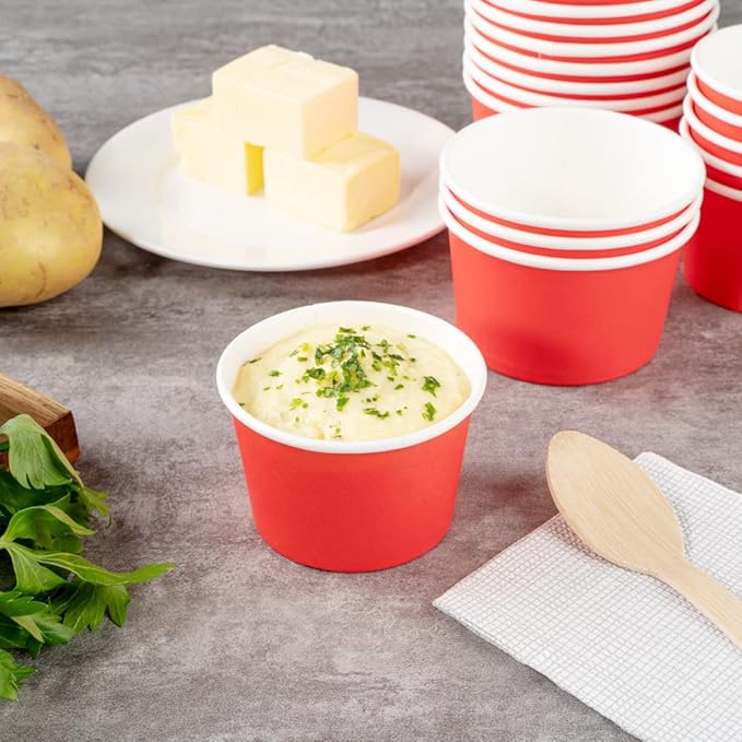 Coppetta 4 Ounce Dessert Cups, 200 Disposable Ice Cream Cups - Lids Sold Separately, Heavy-Duty, Red Paper Frozen Yogurt Bowls, For Hot And Cold Foods, Perfect For Gelato Or Mousse - Restaurantware