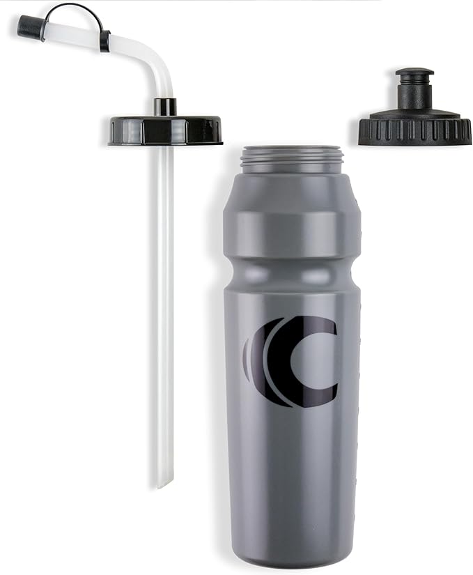 Cannon Sports 1 Liter Sports Water Bottle, BPA-Free, 34 Oz Capacity, Large Mouth, 2 lids (Straw and Squeeze), Great For Helmet Sports Such As Hockey, Lacrosse, Football, Boxing (Gray)