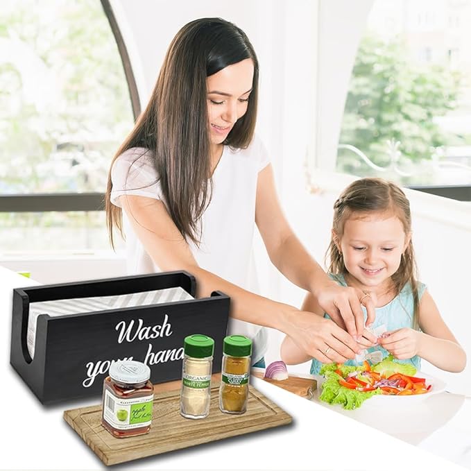 Wood Paper Towel Dispenser Wall Mount, Paper Towel Holder Mounted with Lid for Home and Commercial, Countertop C-Fold, Z-Fold, Trifold Paper Hand Towel Dispenser for Bathroom and Kitchen