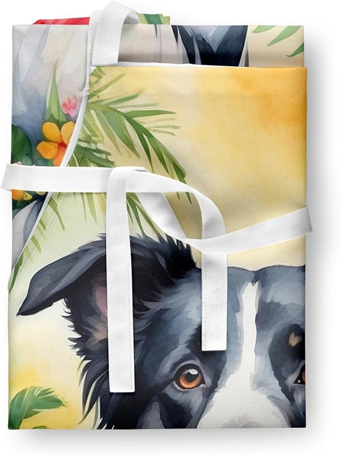 Caroline's Treasures Border Collie Luau Apron Cooking Kitchen Server Baking Crafts Gardening for Adult Women Men, Unisex, Large, Multicolor
