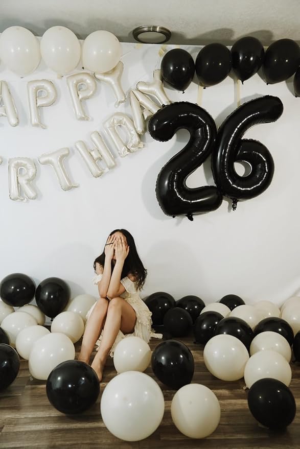 Black Birthday Two Balloons Number, 2 Balloon Numbers for Girl Boy Baby Shower, Numbers 40 Inch for 2 12 22 2025 Graduation Party Wedding Anniversaries Celebration