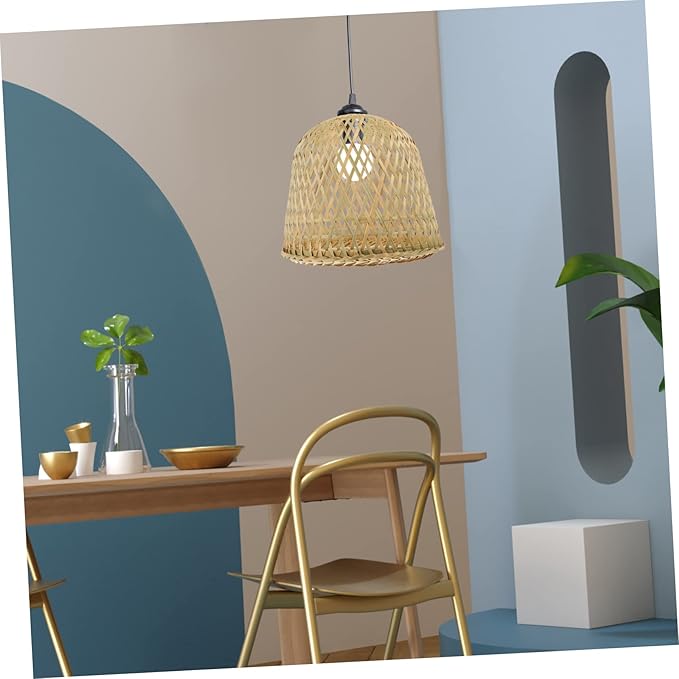 2pcs Bamboo Lampshade Rattan Light Fixture Boho Hanging Light Pink Tile Stickers Light Covers for Ceiling Lights Lampshades for Ceiling Lights Fan Bamboo Weaving Desk Lamp To Weave(Khakix3pcs,25x25x19