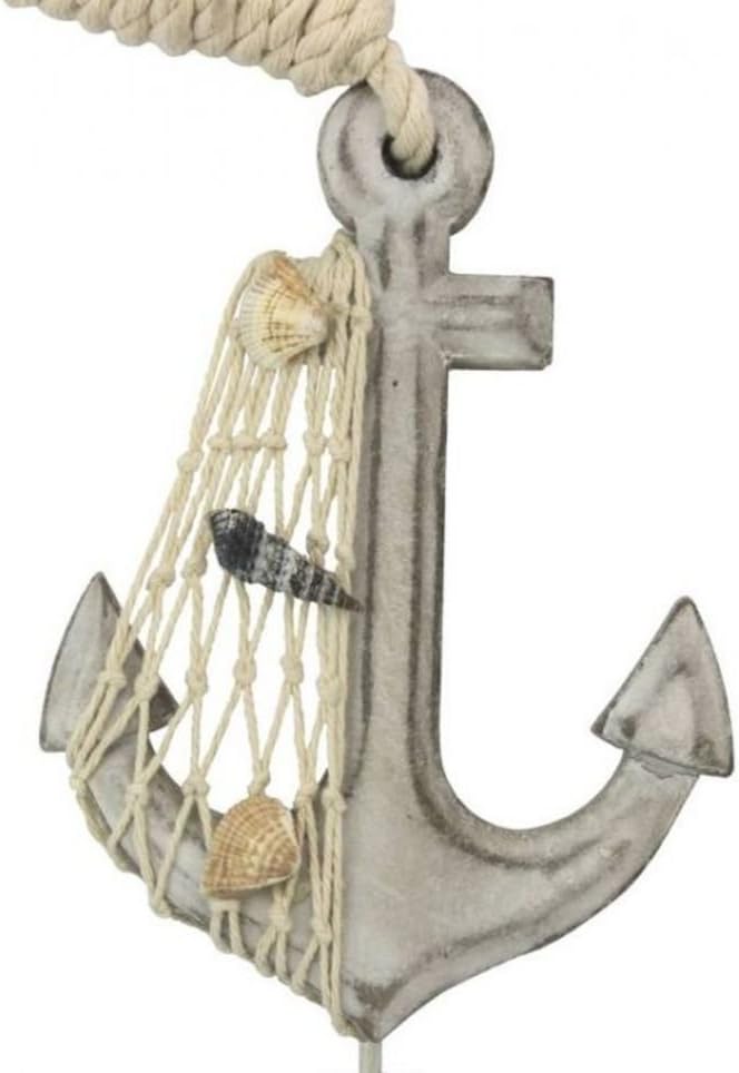 Hampton Nautical 7" Decoration Wooden Whitewashed Decorative Anchor with Hook