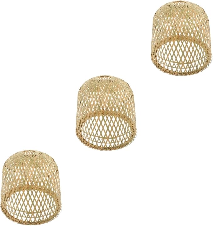 2pcs Bamboo Lampshade Rattan Light Fixture Boho Hanging Light Pink Tile Stickers Light Covers for Ceiling Lights Lampshades for Ceiling Lights Fan Bamboo Weaving Desk Lamp To Weave(Khakix3pcs,25x25x19