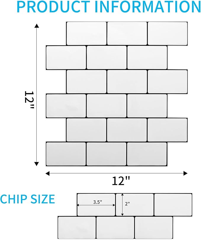 Art3d 10-Sheet Peel and Stick Backsplash Tile, Vinyl Stick on Wall Tile for Kitchen Bathroom Laundry Room, Subway Design 12" x 12" - White with Black Grout