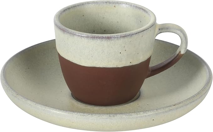 Gibson Elite William Crest 8 Piece Cup & Saucer Set, 4 Stoneware Cups & 4 Saucers, Reactive Glaze Finish, 3.5oz Espresso Cups, 5.5” Saucers, Round Coffee Set, Microwave & Dishwasher Safe - Green