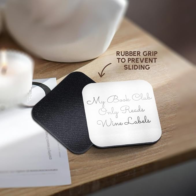 3dRose Soft Coasters - Image of My Book Club Only Reads Wine Labels Quote, Set of 8 (CST_293506_2)