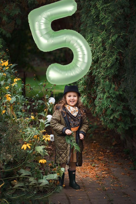 Balloon Numbers 40 Inch 5 Ballon for 5th Birthday Decorations, 15 25 35 50 Big Olive Green Number Balloons for Wedding Photo Shoot Party Decor