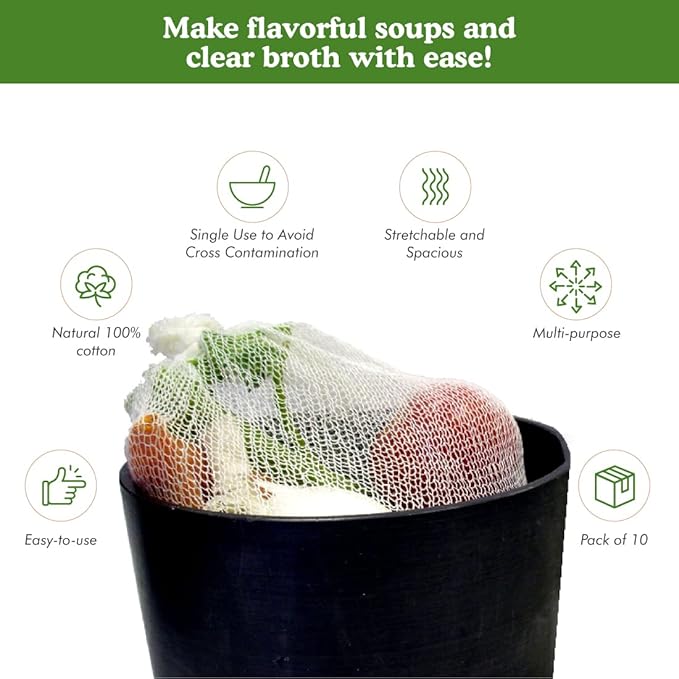 Regency Wraps Soup Socks, Cotton Mesh Bags for Making Clear Flavorful Broth and Soups, Natural 100% Cotton, 24" Pack of 6, Great for Chicken, Veggies, Eggs and More