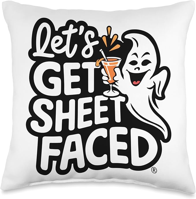 Let's Get Sheet Faced Halloween Ghost Throw Pillow