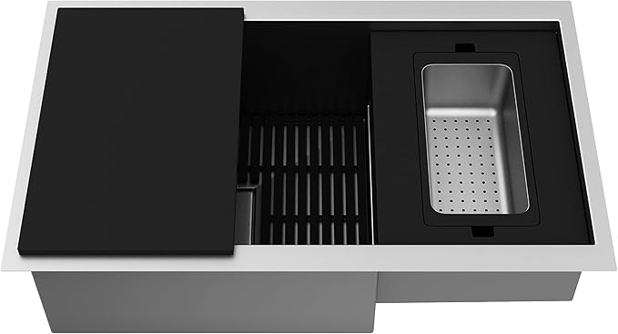 VIGO Hampton 32 in. 16 Gauge Stainless Steel Single Bowl Undermount Workstation Kitchen Sink with Ledge and Accessories VG3217K1