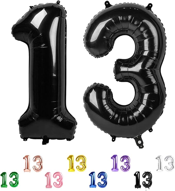 13 Balloon Number for Boys Girls, 40 Inch Number Balloons, Black Ballons Decoration for 13 31 Birthday Party, Wedding Anniversaries, Graduation