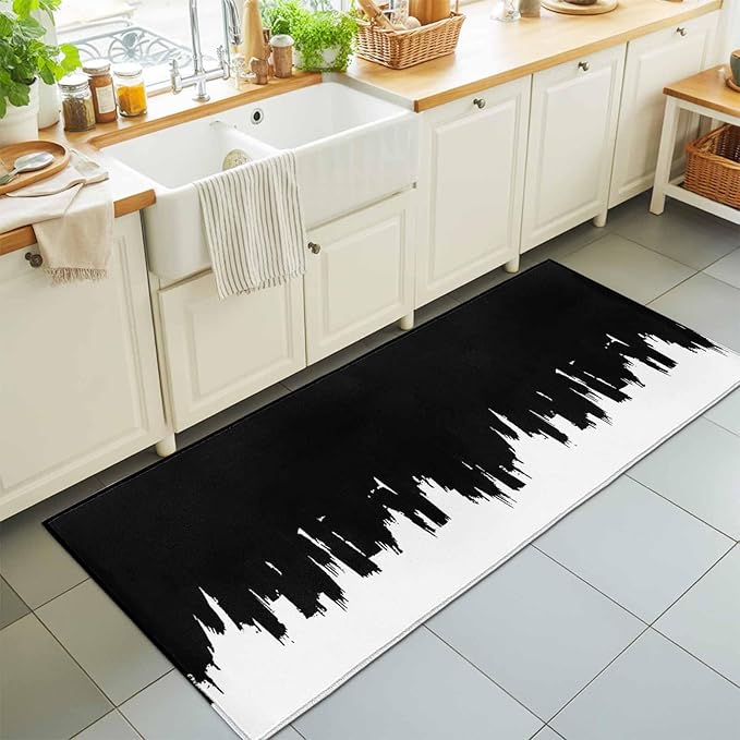 Runner Rug for Bedroom Hallway, Abstract Black Graffiti Texture Kitchen Runner Rugs Area Rug 2x6ft, Modern Minimalist Art Washable Soft Floor Carpet for Entryway Stair