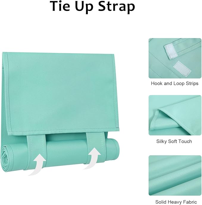 WdFour Solid Color Room Darkening Door Curtains - 12W x 70L Inches Blackout Window Covering for Side Door/Glass Door/Sidelight, 1 Panel Tie-Up Shade, Aqua | Privacy & Light Contro