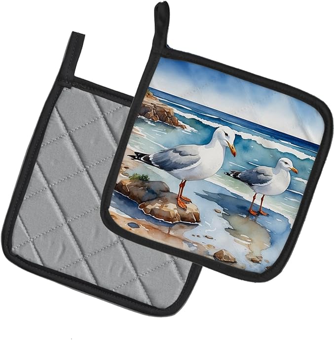 Caroline's Treasures Gulls Scavenging Pair of Pot Holders Kitchen Heat Resistant Pot Holders Sets Oven Hot Pads for Cooking Baking BBQ, 7 1/2 x 7 1/2