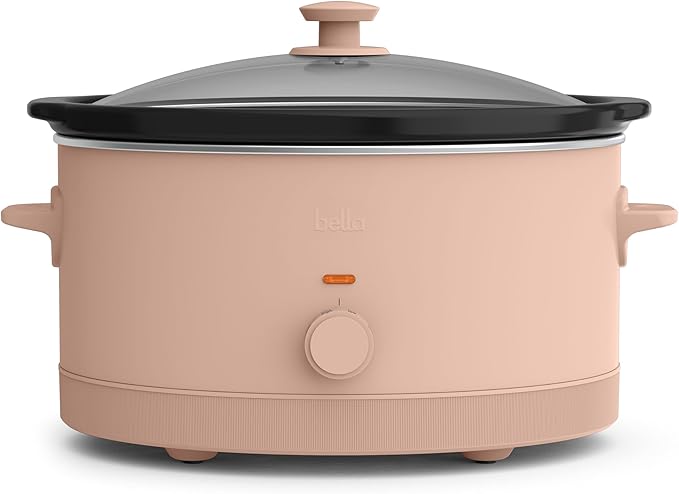 bella 6.0 Qt Manual Slow Cooker, Ceramic Nonstick Coating, 3 Temperature Settings, Dishwasher Safe Stoneware Pot and Tempered Glass Lid, Cool Touch Handles & Tangle Free Cord Wrap, Blossom