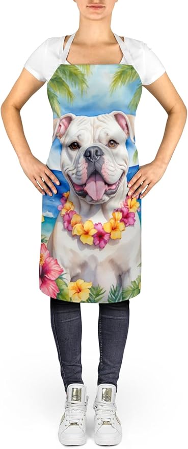 Caroline's Treasures American Bulldog Luau Apron Cooking Kitchen Server Baking Crafts Gardening for Adult Women Men, Unisex, Large, Multicolor