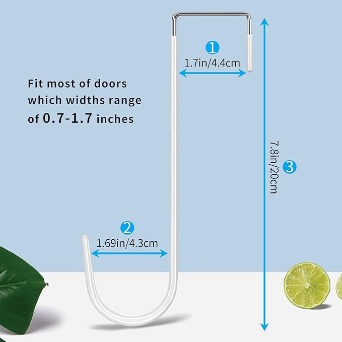 FYY Over the Door Hooks, 4 Pack Upgraded Long Door Hangers Hooks with Rubber Prevent Scratches Heavy Duty Organizer Hooks for Hanging Clothes, Towels, Hats, Coats, Bags White