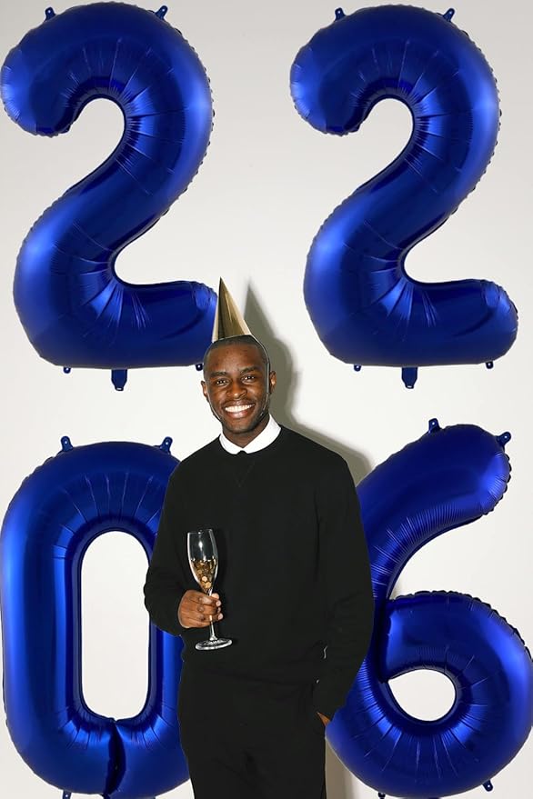 Huge Blue 2026 New Year Balloons 40 Inch Navy Blue 2026 Mylar Foil Helium Number Balloons 2026 Christmas New Year Eve Graduation Party Decorations Supplies