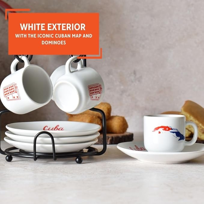 IMUSA 8pc 1.5oz Cuba Espresso Cups & Saucers Set w/Rack