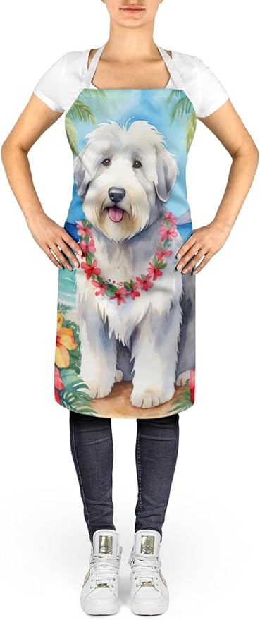 Caroline's Treasures Old English Sheepdog Luau Apron Cooking Kitchen Server Baking Crafts Gardening for Adult Women Men, Unisex, Large, Multicolor