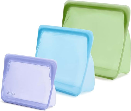 Stasher Silicone Reusable Food Storage Bags, 3-Pack, Reusable Freezer Bags, Microwave, Dishwasher, Oven Safe, Sous Vide, Lunch Containers, Eco Friendly, Food-safe Silicone Snack Bag, Multicolor | Reusable Food Bags