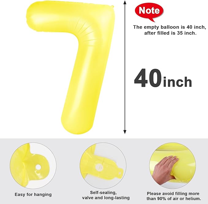 40 Inch Number 7 Balloon, 6 7 Birthday Decorations, Yellow Seven Birthday Decor, 7 17 27 70 Year Old Balloon Number for Engagement, Wedding, Graduations