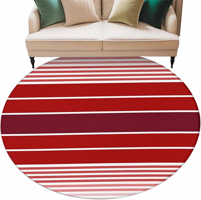 Washable Round Area Rug Abstract Gradient Red White Stripes Circle Rugs Floor Carpet for Living Room Bedroom, Ombre Modern Art Soft Non Slip Round Rug 5ft