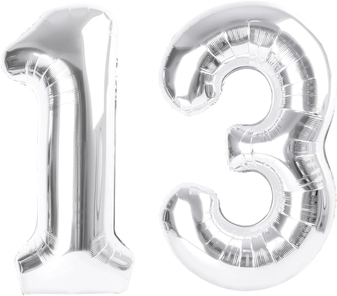 40 Inch Number Balloon, Silver Happy Birthday Balloon for Girls Boys Babies, Number Balloons for 13 31 Wedding Bridal Shower Anniversaries Party