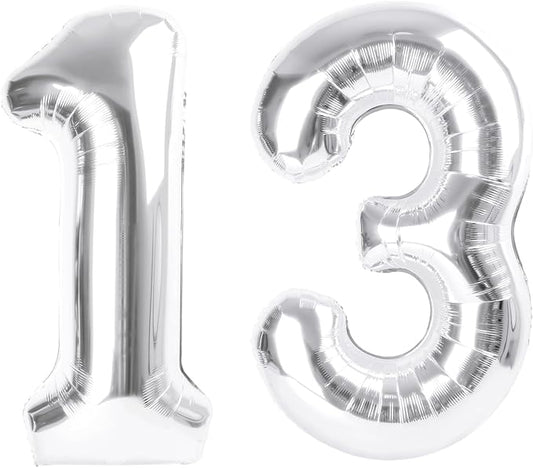 40 Inch Number Balloon, Silver Happy Birthday Balloon for Girls Boys Babies, Number Balloons for 13 31 Wedding Bridal Shower Anniversaries Party