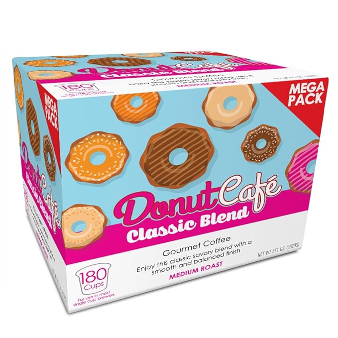 Donut Café Single Serve Coffee Pods for Keurig K-Cup Brewers, Classic Blend, Medium Roast, 180 Count Mega Pack