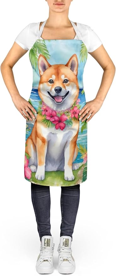 Caroline's Treasures Shiba Inu Luau Apron Cooking Kitchen Server Baking Crafts Gardening for Adult Women Men, Unisex, Large, Multicolor
