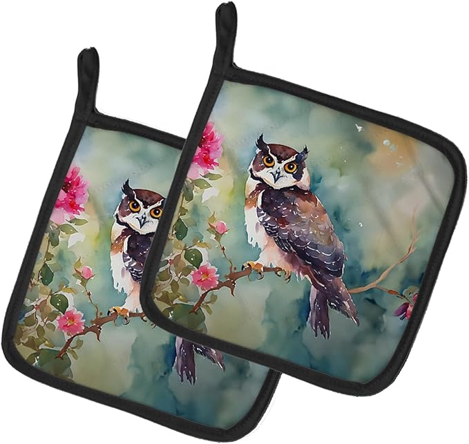 Caroline's Treasures Spectacled Owl Pair of Pot Holders Kitchen Heat Resistant Pot Holders Sets Oven Hot Pads for Cooking Baking BBQ, 7 1/2 x 7 1/2