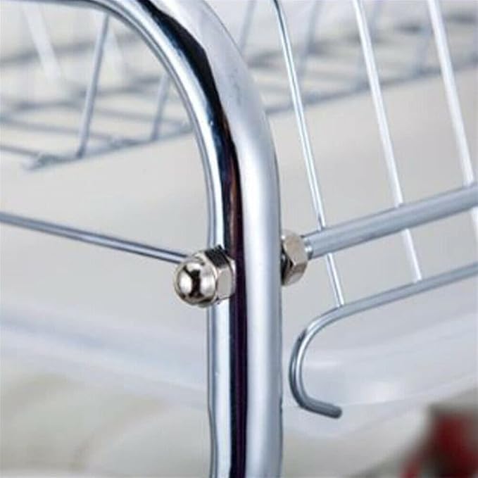 3 Tier Kitchen Chrome Dish Drainer Utensil Bowl Plates Holder Rack Drip Tray (Color : Green) (White)