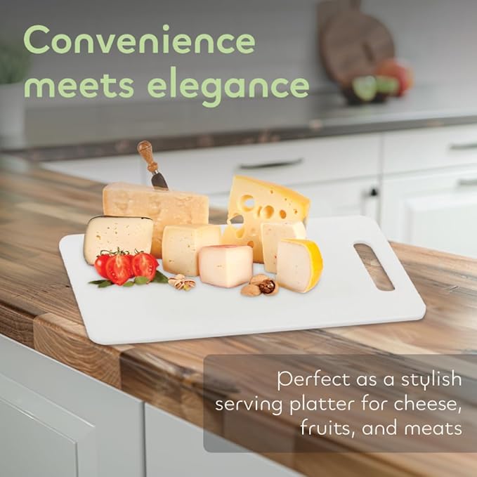 Luciano Housewares Durable Plastic Cutting Board, Chopping Board for Kitchen Use, Ideal for Cutting Vegetables, Fruits, and Meats, Kitchen Essentials, White, 13.25" x 10"
