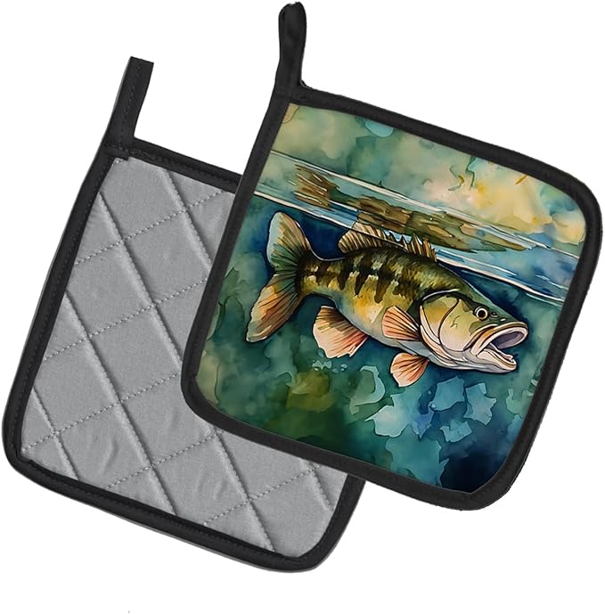 Caroline's Treasures Smallmouth Bass Pair of Pot Holders Kitchen Heat Resistant Pot Holders Sets Oven Hot Pads for Cooking Baking BBQ, 7 1/2 x 7 1/2