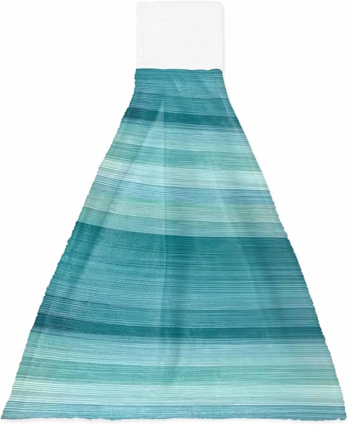 Alandar Home Kitchen Tie Towel Set of 1, Modern Cyan Green Gradient Stripes Absorbent Soft Hand Towels for Bathroom Hanging Towels, Abstract Lines Fast Drying Cleaning Cloth with Loop