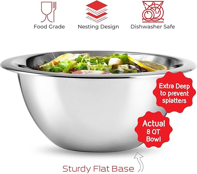 JOYTABLE 14 Piece Mixing Bowls With Measuring Cups And Spoons Set - Premium Stainless Steel Mixing Bowls Set - Nesting & Stable Metal Mixing Bowls Great For Kitchen, Baking, Cooking, Or Prep