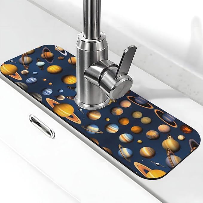 Solar System Planets Printed Faucet Absorbent mat, Suitable for bathrooms, Kitchens, and Other Sink Areas.