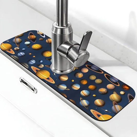 Solar System Planets Printed Faucet Absorbent mat, Suitable for bathrooms, Kitchens, and Other Sink Areas.