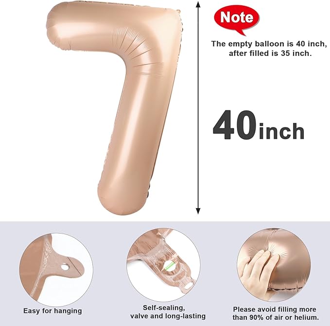 40 Inch Number 7 Balloon, 6 7 Birthday Decorations, Light Brown Seven Birthday Decor, 7 17 27 70 Year Old Balloon Number for Engagement, Wedding, Graduations
