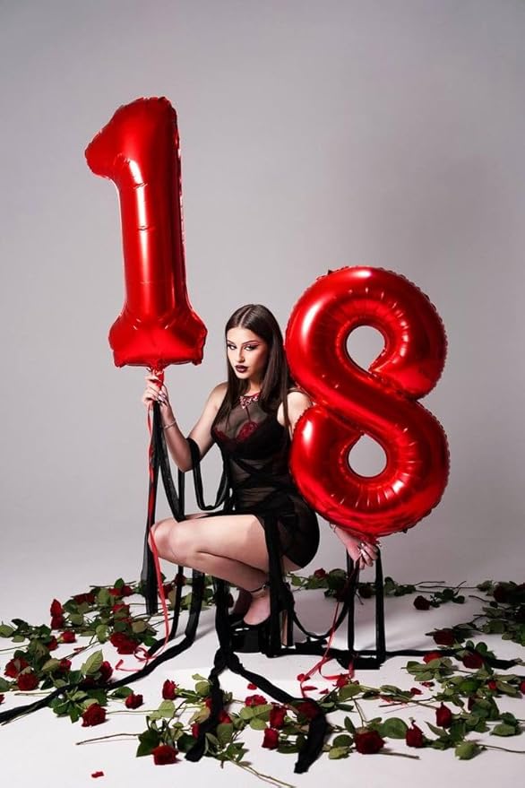 Number Balloon 10th Birthday Decorations, 40 Inch Big Foil Balloon for Men & Women, Red Number Balloons for Wedding Memorial Day Birthday Aniversarry Supplies