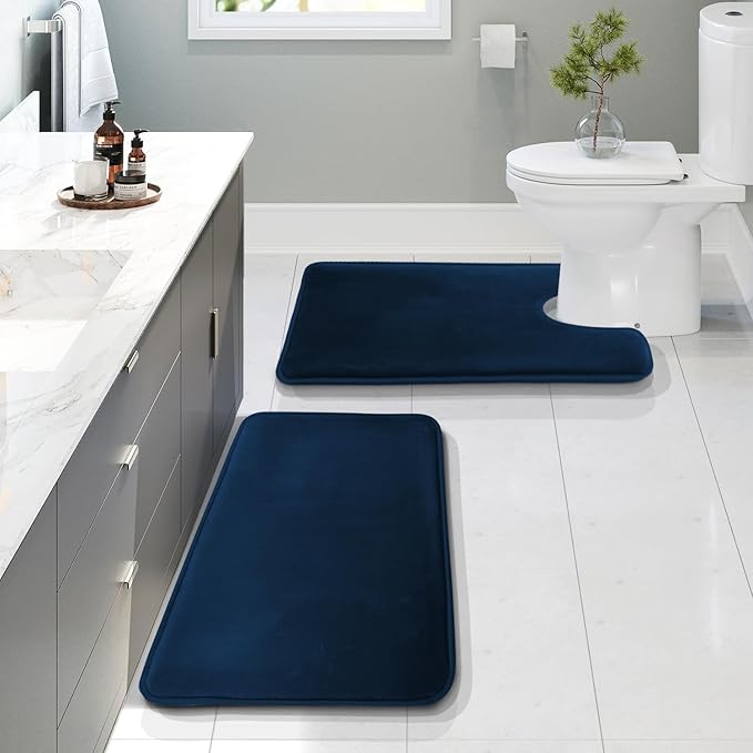 Clara Clark Bathroom Rugs, Velvet Memory Foam Bath Mat, Non-Slip Bath Rugs, Machine Wash, Dries Quickly, Ultra Soft Plush Bath Mats for Bathroom,