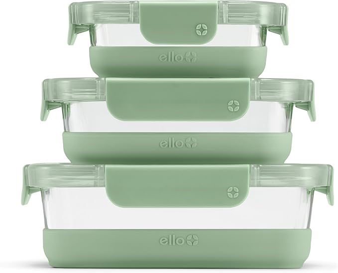 Ello Duraglass Refresh Mixed Meal Prep Set 6Pc, 3 Pack - Glass Food Storage Container with Silicone Boot and Airtight BPA-Free Plastic Lids, Dishwasher, Microwave and Freezer Safe, Cactus