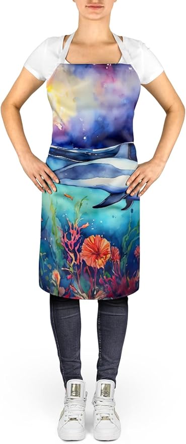 Caroline's Treasures Dolphin Apron Cooking Kitchen Server Baking Crafts Gardening for Adult Women Men, Unisex, Large, Multicolor