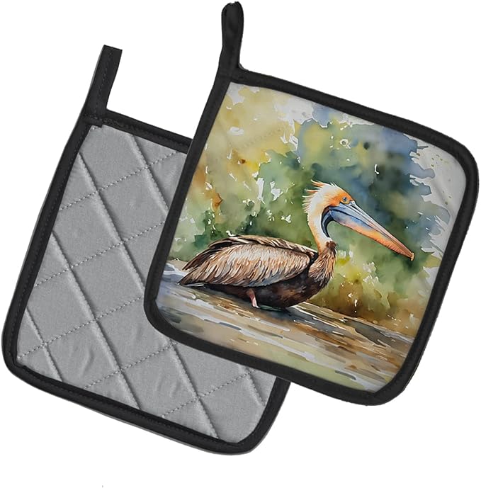 Caroline's Treasures Pelican Pair of Pot Holders Kitchen Heat Resistant Pot Holders Sets Oven Hot Pads for Cooking Baking BBQ, 7 1/2 x 7 1/2