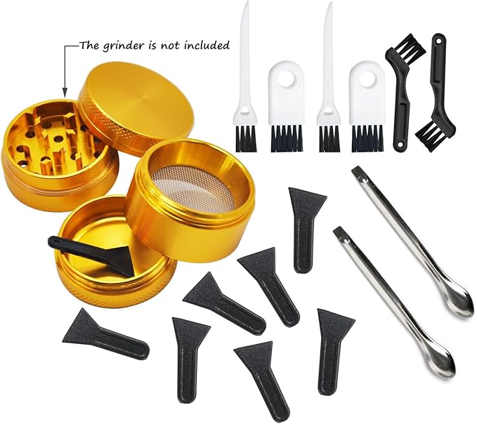 Brushes Scrapers Spoons Set Grinder Scrapers Kit for Grinder - Spices Grinder Cleaning Kit includes 8Pcs Scraper 4Pcs Brush 2Pcs Metal Spoon