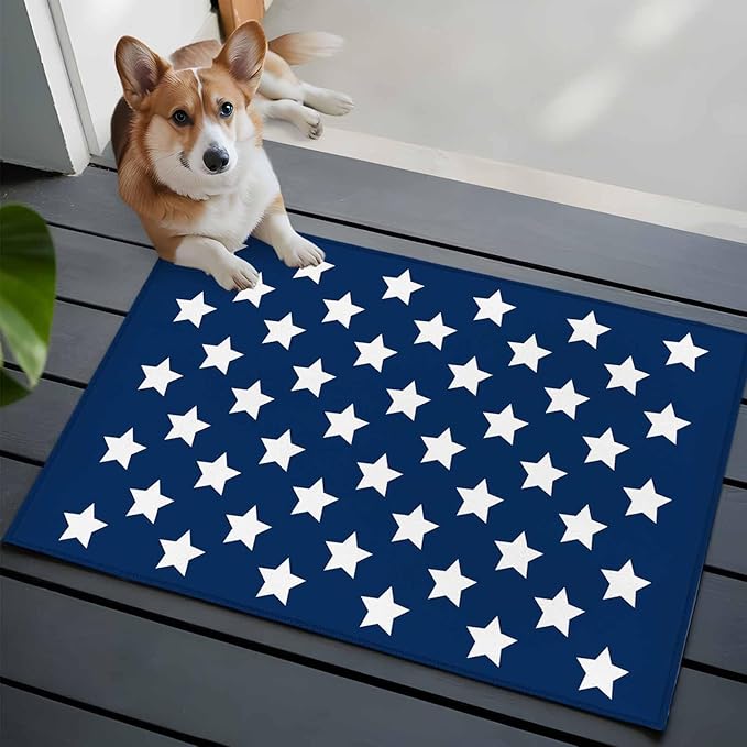 Area Rug 2x3ft, 4th of July White Star on Navy Blue Washable Rugs for Living Room Bedroom, Independence Freedom Liberty Soft Non-Slip Area Rugs Rectangle Floor Carpet for Dining Room